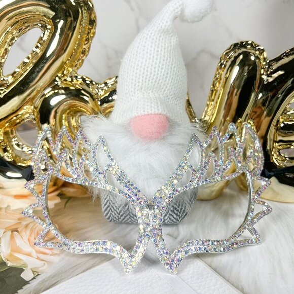 Silver Masquerade Mask, Venetian Mardi Gras Mask, Rhinestone Prom Party Eye Mask - Picture 1 of 7